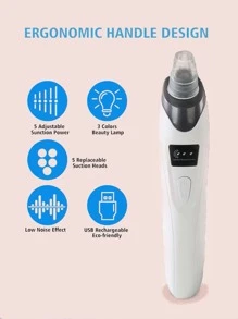Facial Pore Vacuum Blackhead Reducer, Facial Pore Cleanser - 3 Suction Power, 5 Probes, USB Rechargeable Facial Cleansing Set - Adult Facial Electric Cleansing Tool, Birthday Gift, Mother'S Day - White - View 9