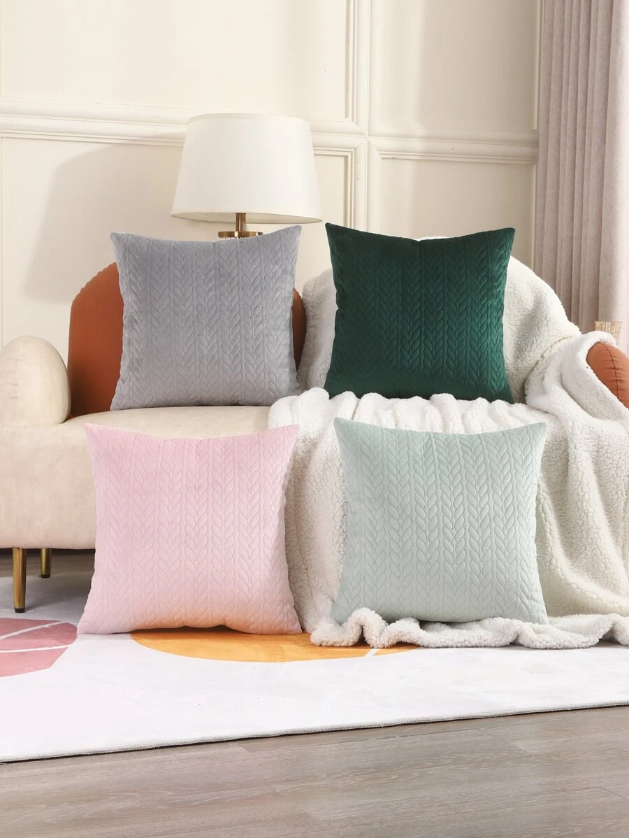 Miater 1入組幾何樣式絲絨素色枕套 - 墨綠色 - 查看 1