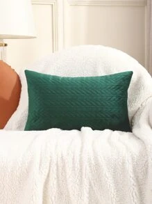 Miater 1入組幾何樣式絲絨素色枕套 - 墨綠色 - 查看 4