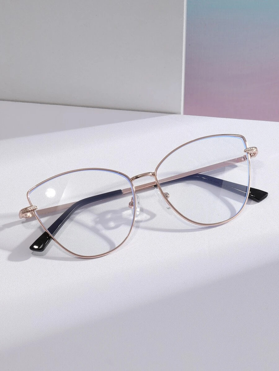 Cat Eye Women's Fashionable Design Glasses - Gold - View 1