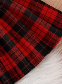 Baby Girl Puff Sleeve Rib-Knit Tee & Plaid Pleated Skirt - Multicolor - View 6