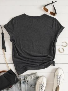 SHEIN Essnce Letter Graphic Tee - Dark Grey - View 2