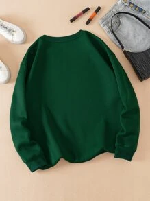 SHEIN EZwear Plus Beverage Print Thermal Lined Pullover - Dark Green - View 2