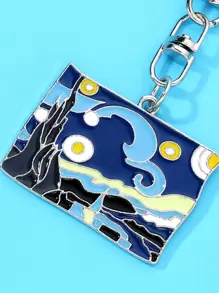 1 件创意油画钥匙扣，适合女士，精美卡通艺术钥匙扣吊坠梵高星夜钥匙扣，艺术课纪念品礼物，适合姐妹，休闲汽车配件，书包饰品，背包，适合学校 - 彩色 - 查看 3