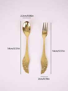 1pc Wing Decor Fork & 1pc Spoon - Gold - View 2