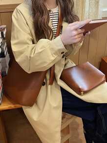 Túi Crossbody Nữ màu trơn Có thể điều chỉnh được Thanh lịch - màu nâu - Xem 4