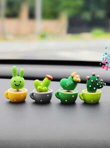 4入組卡通盆栽植物設計車內裝飾品 - 彩色 - 查看 1