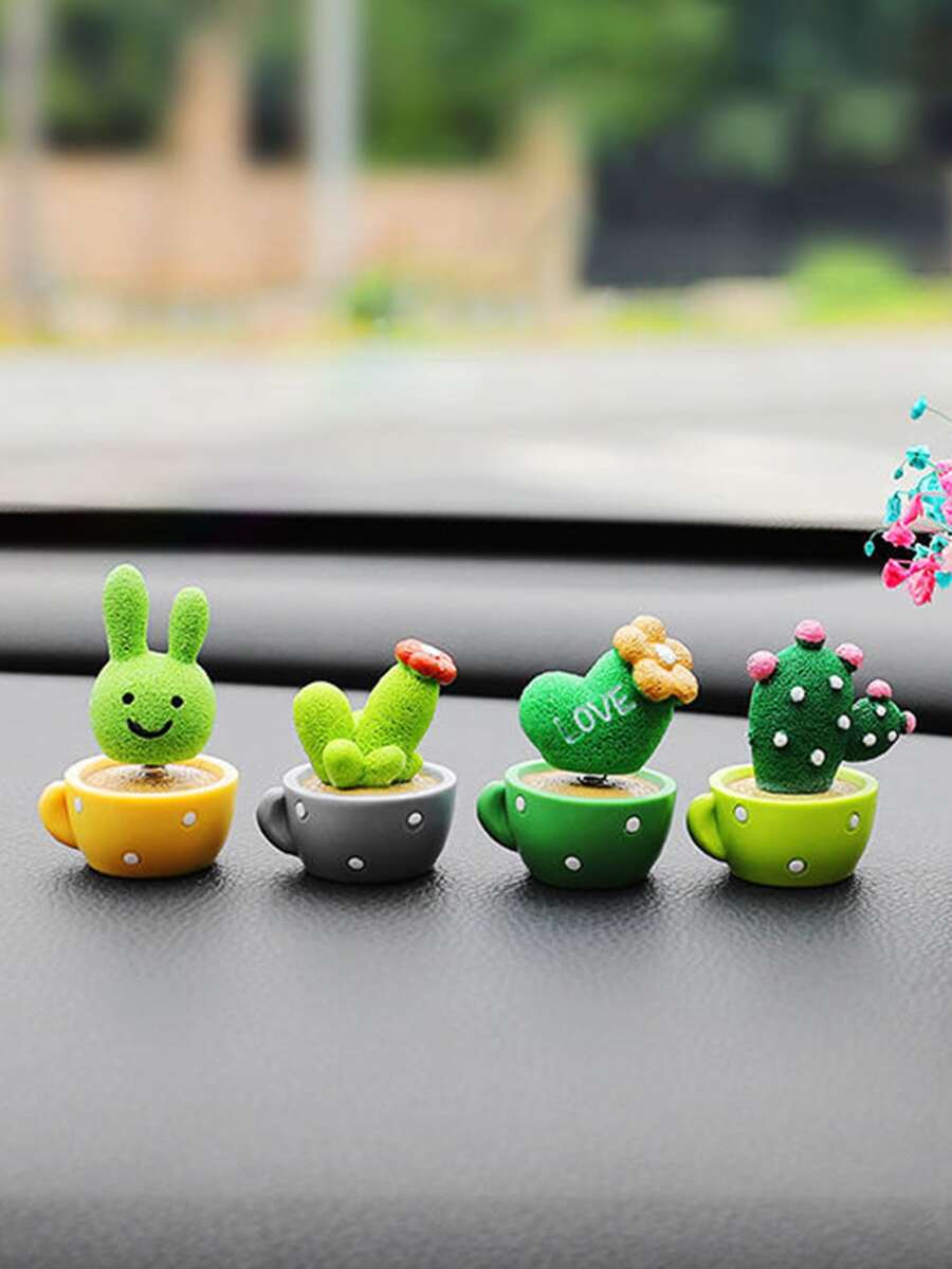 4入組卡通盆栽植物設計車內裝飾品 - 彩色 - 查看 1