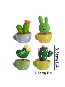 4入組卡通盆栽植物設計車內裝飾品 - 彩色 - 查看 3