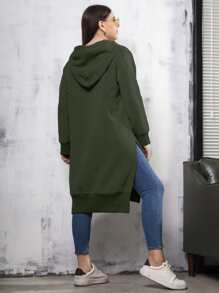Mulvari Áo nỉ cỡ lớn có túi kangaroo, xẻ tà, dây rút. - xanh quân đội - Xem 2