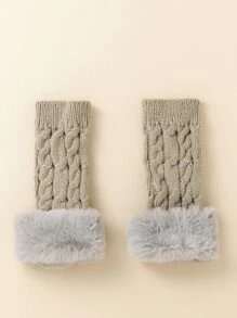 Fuzzy Trim Knit Gloves - Multicolor - View 4