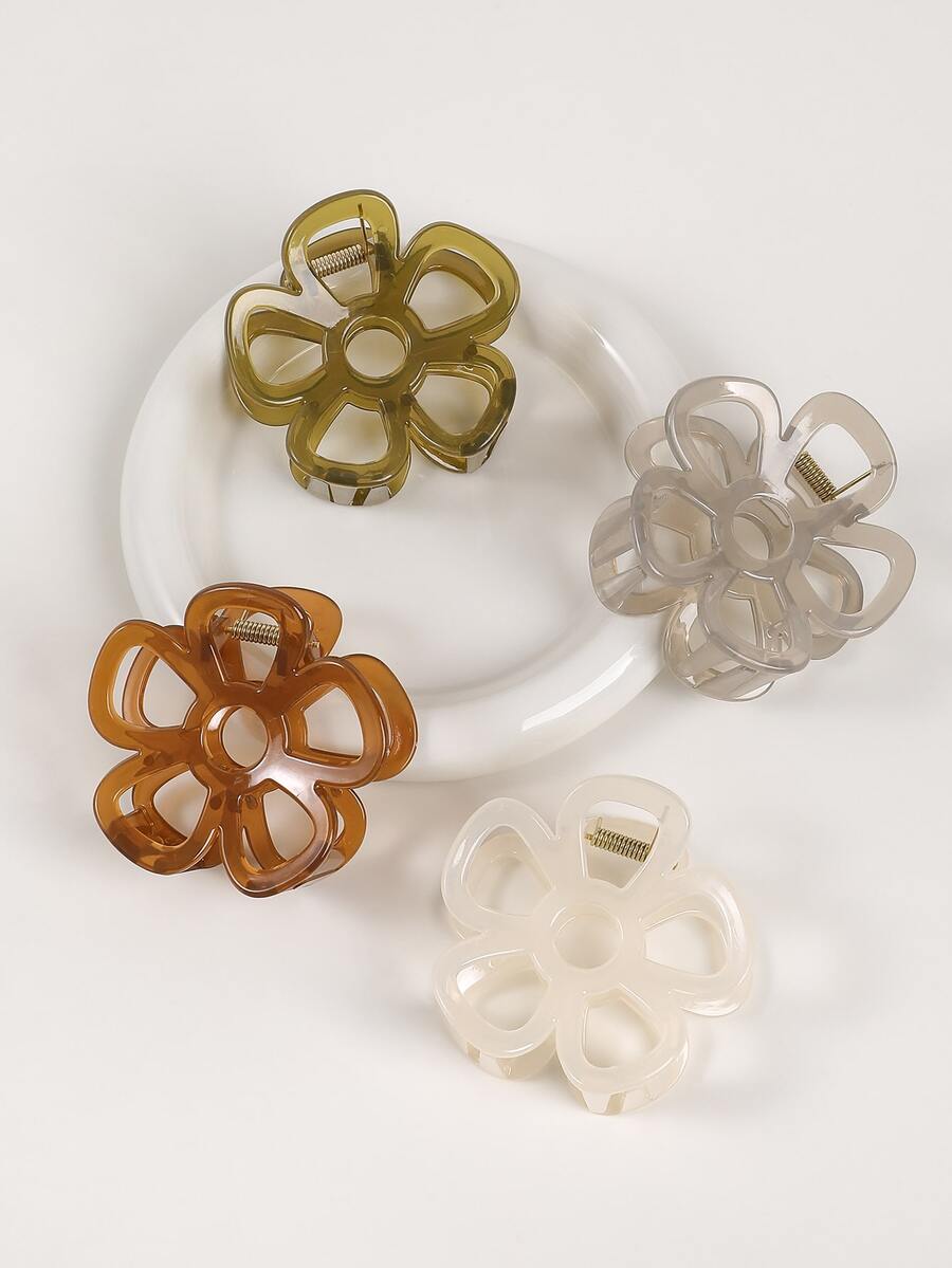 4pcs Flower Design Hair Claw - Multicolor - View 1