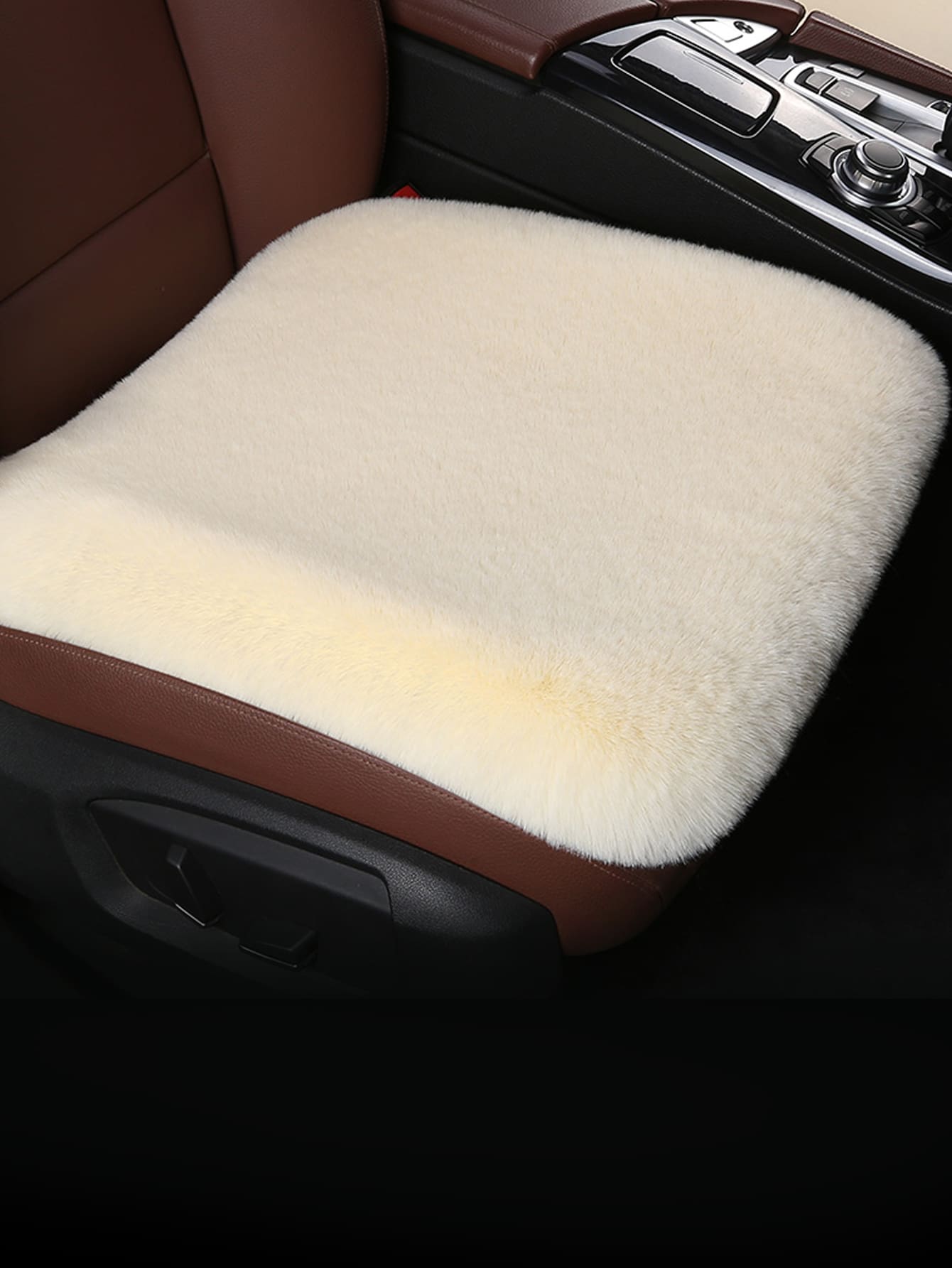 1pc Đệm ghế ngồi ô tô sang trọng màu rắn - Màu be - Xem 1