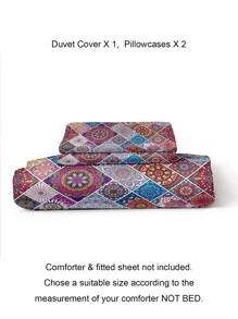 Mandala Pattern Duvet Cover Set Without Filler - Multicolor - View 3