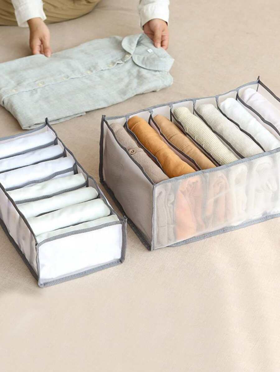 1pc Polyester Underwear Storage Box, Minimalist Contrast Binding Multi-grid Sock Underwear Organizer Divider For Bedroom - Multicolor - View 1