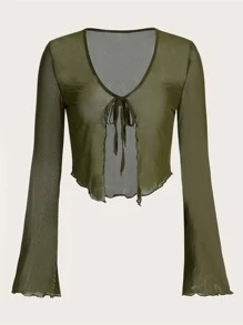 SHEIN ICON Top con cordón delantero ribete en forma de lechuga de malla