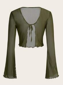 SHEIN ICON Top con cordón delantero ribete en forma de lechuga de malla