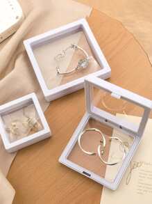 1pc Clear Jewelry Storage Box, Square Jewelry Dust Proof Box For Household - White - View 2