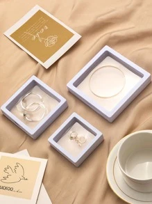 1pc Clear Jewelry Storage Box, Square Jewelry Dust Proof Box For Household - White - View 5
