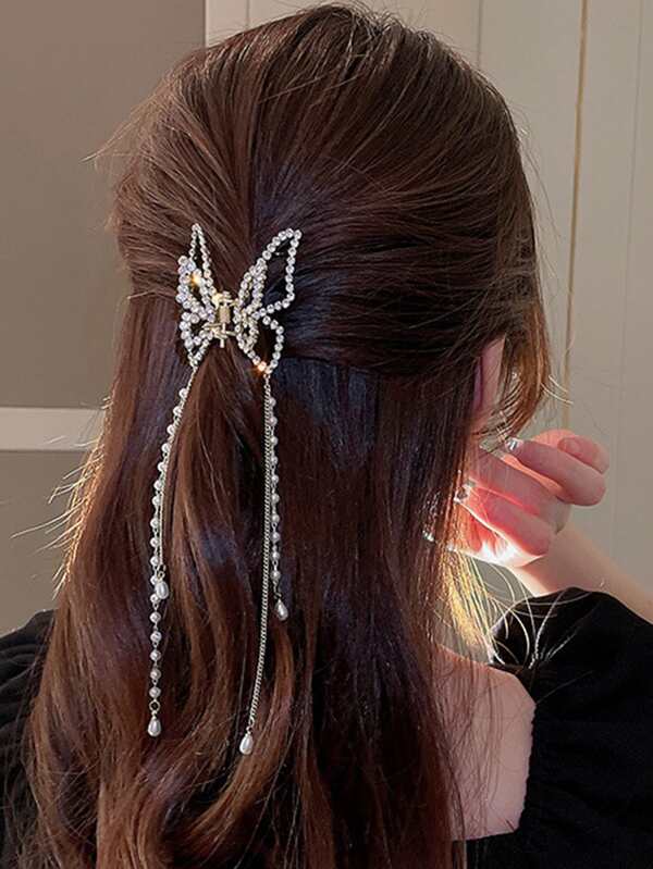 Rhinestone Butterfly Decor Hair Claw SHEIN UK