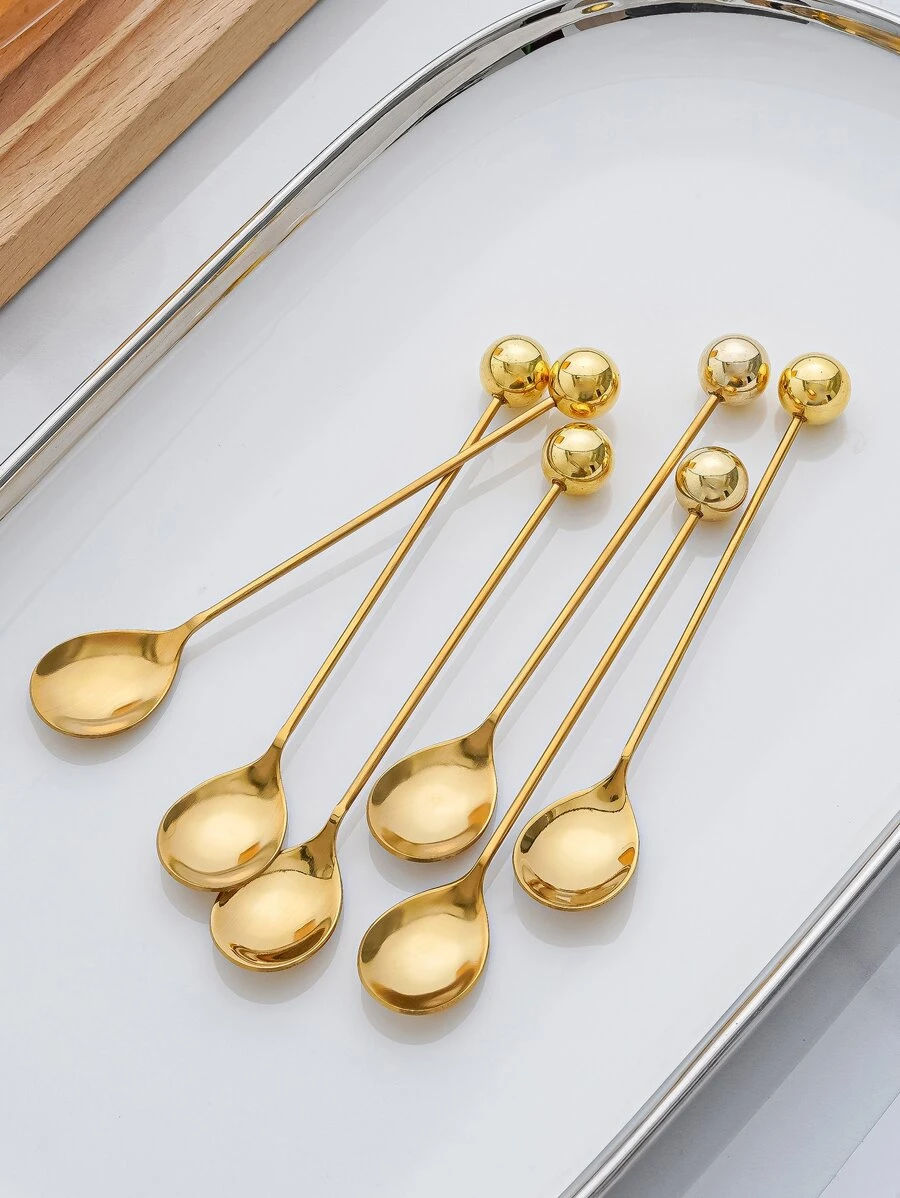 2pcs Gold/Silver Beaded Decorative Spoons, Coffee Spoons, Cake/Snack Spoons - Gold - View 1