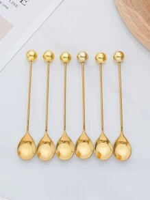 2pcs Gold/Silver Beaded Decorative Spoons, Coffee Spoons, Cake/Snack Spoons - Gold - View 6
