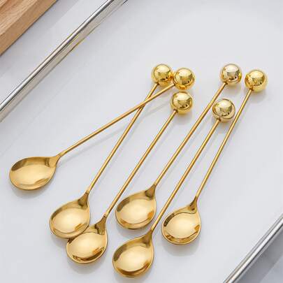 2件套金/银珠装饰勺，咖啡勺，蛋糕/零食勺
