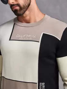 Manfinity VCAY Suéter de manga larga con estampado de letras y bloques de color divertido y colorido para hombre, para salir, invierno - Multicolor - Ver 2