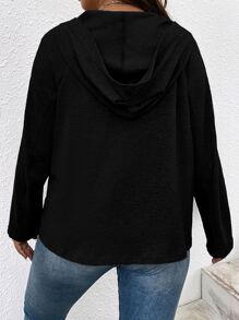 SHEIN LUNE Plus Size Grommet Lace Up Raglan Sleeve Sweatshirt Pullover Fall Sweatshirt - Black - View 2