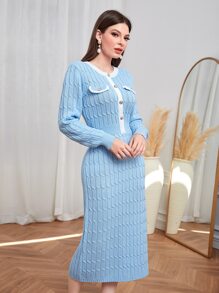 Modelyn Contrast Binding Flap Detail Jumper Dress - Baby Blue - View 1