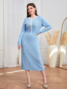 Modelyn Contrast Binding Flap Detail Jumper Dress - Baby Blue - View 5