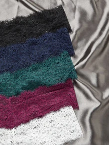 Women Casual Lace Thong Panties Multicolor Scallop Plain Underwear High Stretch Fabric - Multicolor - View 4