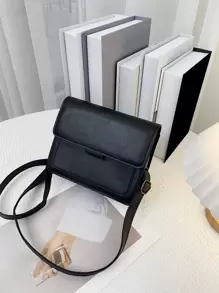 1 pieza Bolso bandolera cuadrado pequeño PU con cierre magnético, diseño casual y versátil, adecuado para hombres, correa ajustable, bolso de uso diario y de viaje, regalo ideal para Navidad, Acción de Gracias, campamento, vuelta al cole, bolso de hombro vintage - Negro - Ver 1
