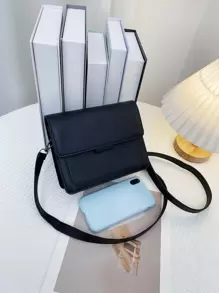 1 pieza Bolso bandolera cuadrado pequeño PU con cierre magnético, diseño casual y versátil, adecuado para hombres, correa ajustable, bolso de uso diario y de viaje, regalo ideal para Navidad, Acción de Gracias, campamento, vuelta al cole, bolso de hombro vintage - Negro - Ver 3