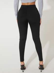SHEIN PETITE High Waist Skinny Bodycon Black Pants - Black - View 3