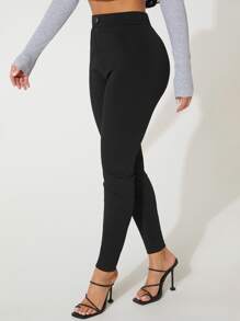 SHEIN PETITE High Waist Skinny Bodycon Black Pants - Black - View 4