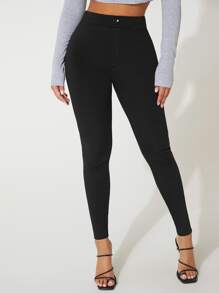 SHEIN PETITE High Waist Skinny Bodycon Black Pants - Black - View 6