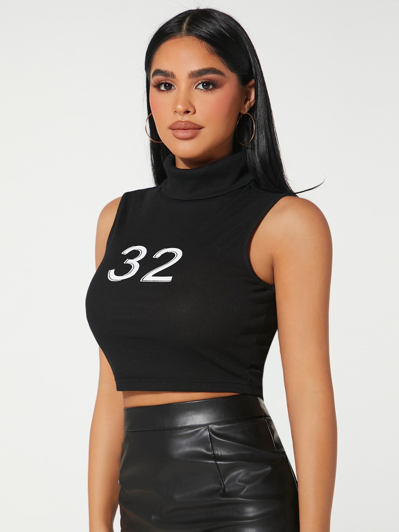 SHEIN PETITE Number Print High Neck Tank Top SHEIN USA