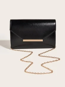 Metal Decor Flap Square Bag - Black - View 2