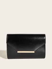 Metal Decor Flap Square Bag - Black - View 4