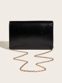 Metal Decor Flap Square Bag - Black - View 6