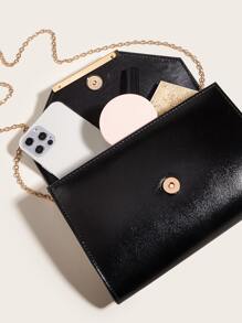 Metal Decor Flap Square Bag - Black - View 7