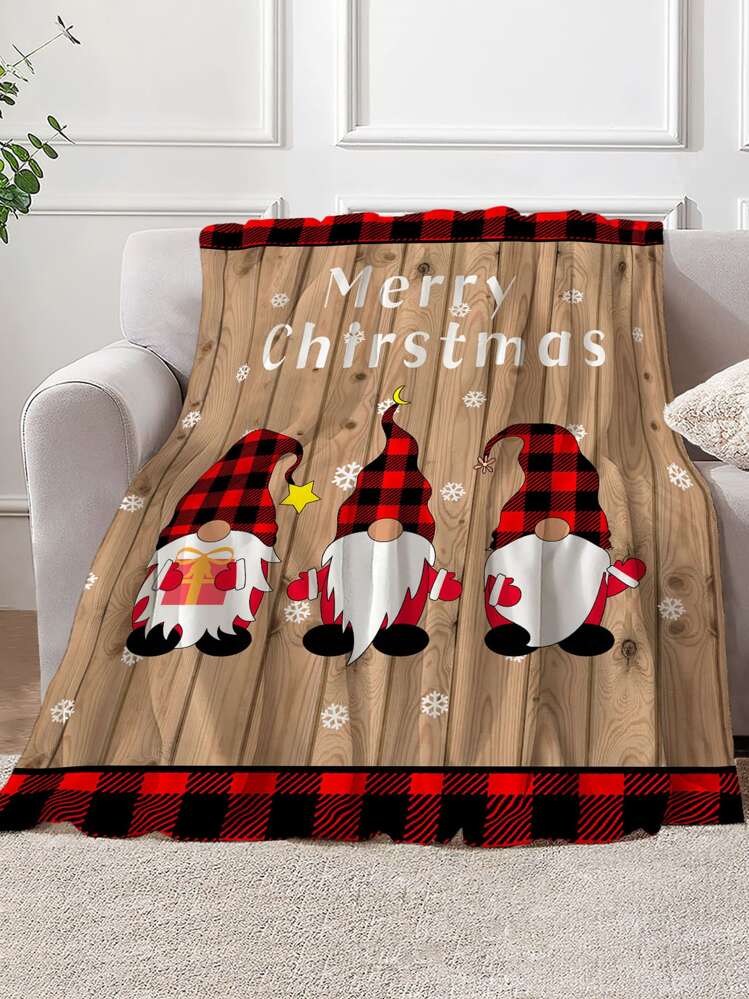 1 pieza Manta Navidad gnomo & con estampado de slogan - Multicolor - Añade 2