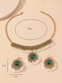 3入組珍珠和寶石裝飾首飾套裝 - 彩色 - 查看 3