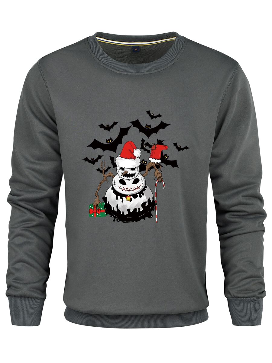 Men Pumpkin Print Sweatshirt, For Halloween - Dark Grey - View 1