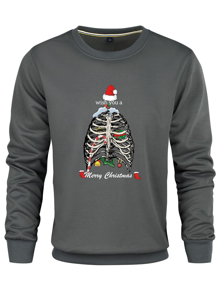 Men Christmas Print Sweatshirt - Dark Grey - View 1