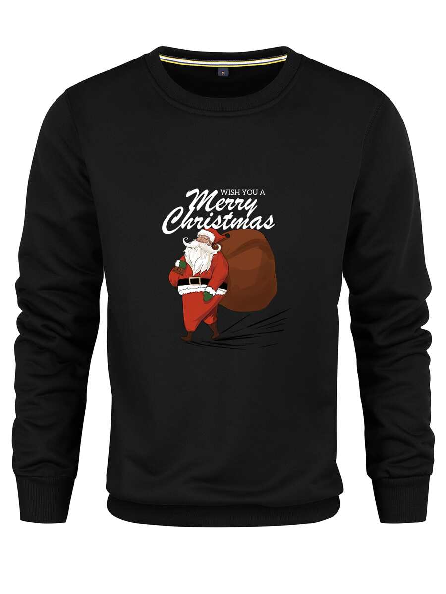 Men Christmas Print Sweatshirt - Black - View 1