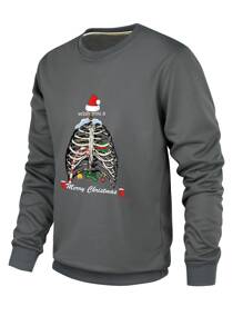 Men Christmas Print Sweatshirt - Dark Grey - View 5