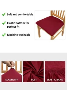 Solid Color Stretchy Chair Seat Cushion Cover, Removable Washable Chair Seat Protector, Chair Seat Cover For Dining Room, Home Decor - Rose Red - View 3