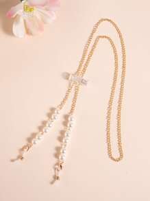 Faux Pearl Decor Face Covering Chain - Gold - View 1